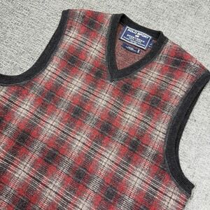 Vtg 90's Polo Sport Ralph Lauren Lambswool Sweater Vest Red Plaid Men's Large